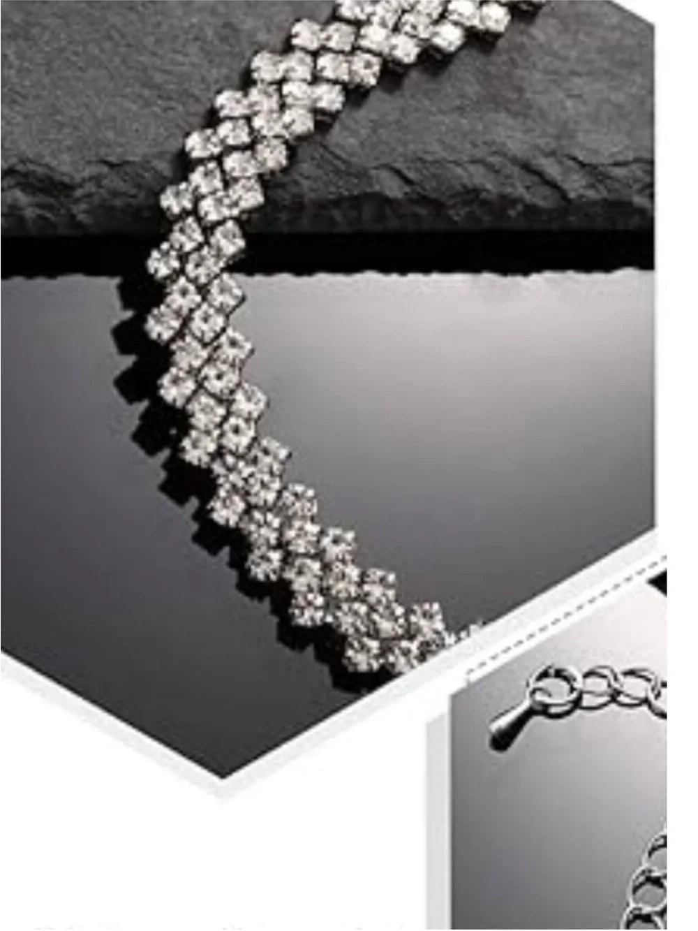Rhinestone Choker Necklace Silver Diamond Row Cuban Prom‎ Wedding Party new